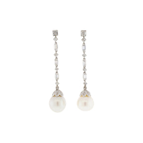 Platinum European South Sea Pearl & Diamond Dangle Earrings