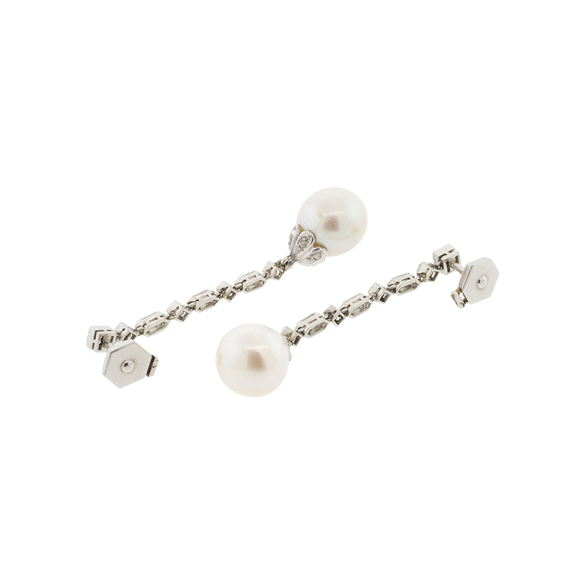 Platinum European South Sea Pearl & Diamond Dangle Earrings