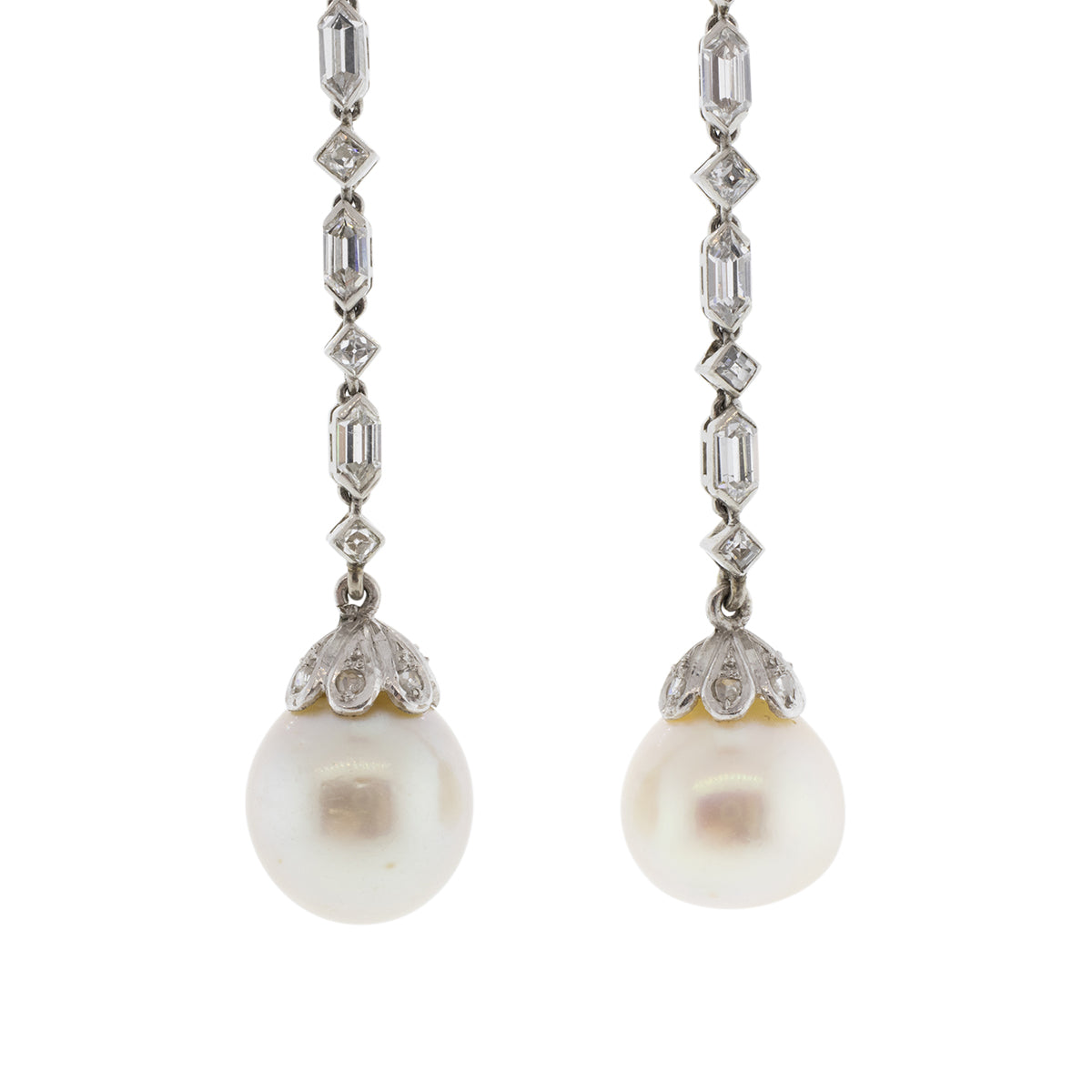 Platinum European South Sea Pearl & Diamond Dangle Earrings