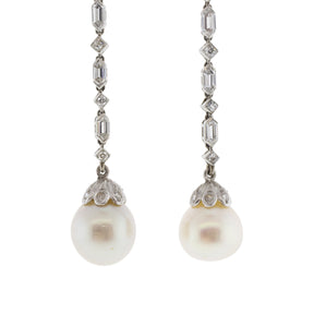 Platinum European South Sea Pearl & Diamond Dangle Earrings