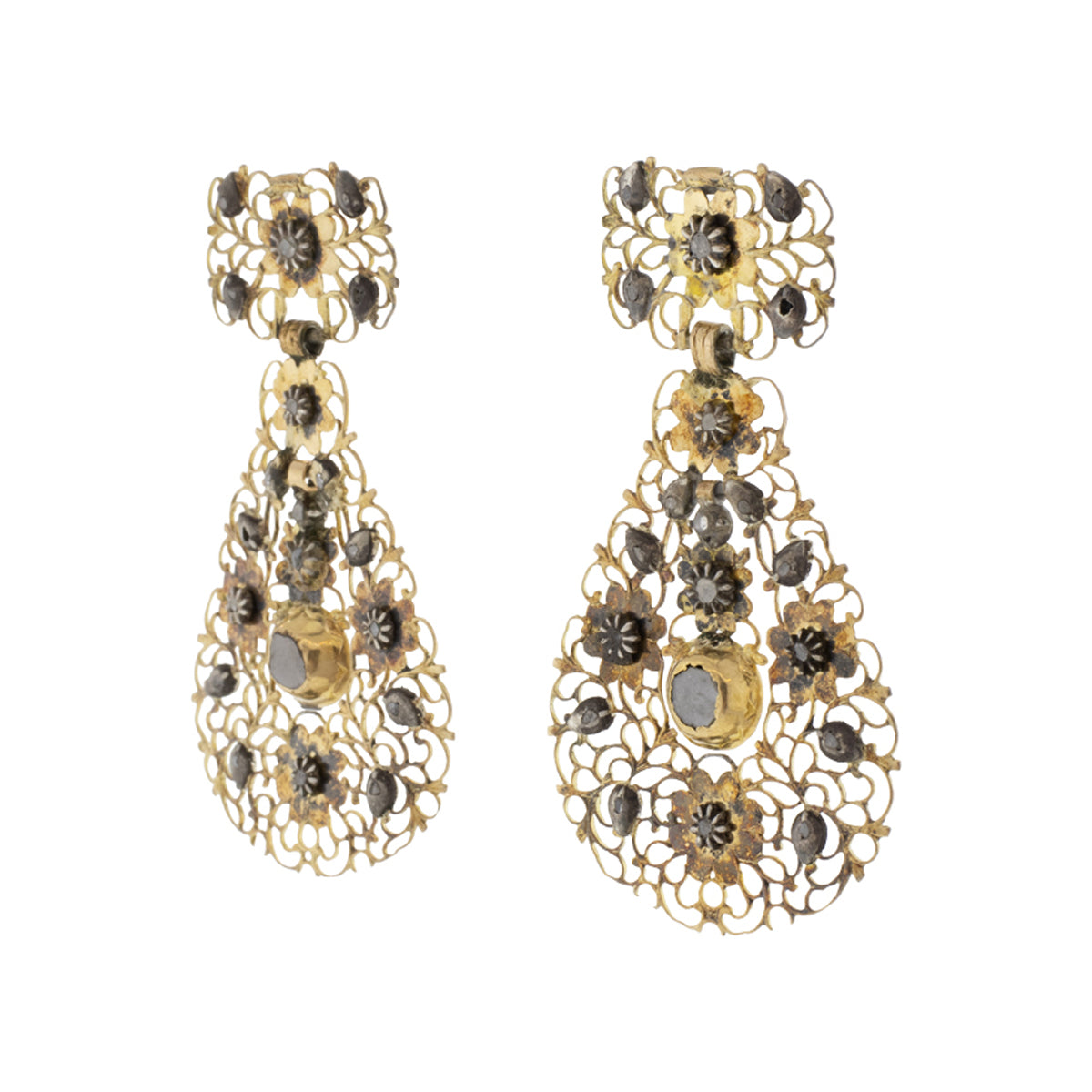 9-17K Yellow Gold Georgian Rose-Cut Diamond Earrings
