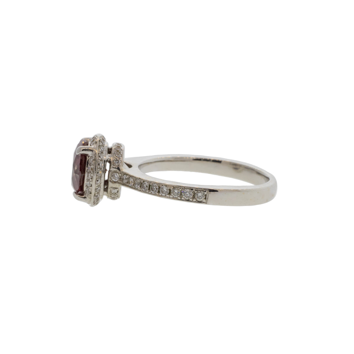18K White Gold Lab-Created Red Diamond Halo Ring