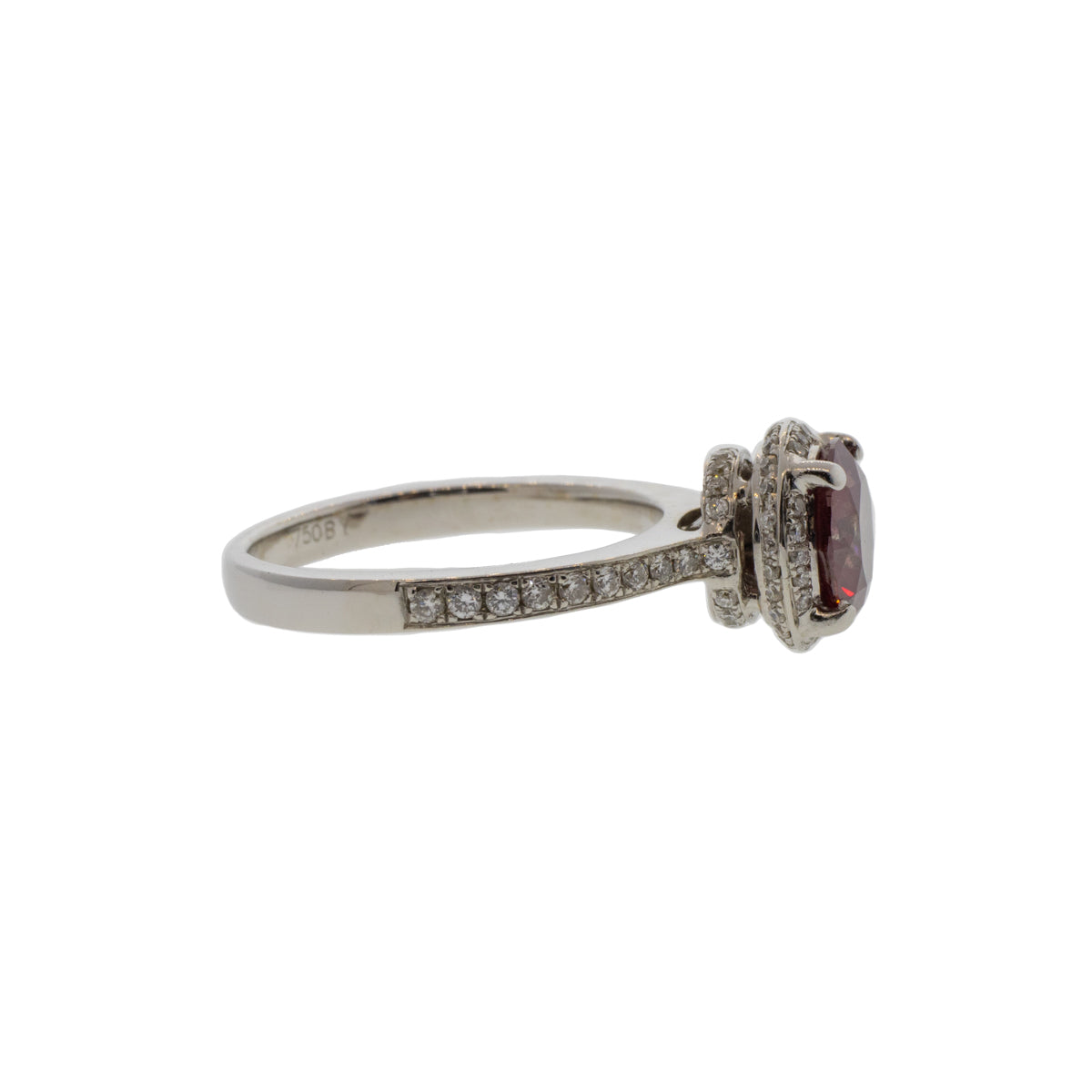 18K White Gold Lab-Created Red Diamond Halo Ring