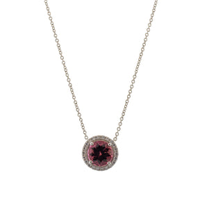 Tiffany & Co. Deep Rose Tourmaline and Diamond Halo Platinum Necklace