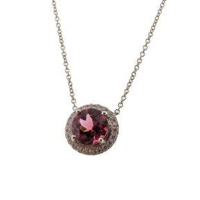 Tiffany & Co. Deep Rose Tourmaline and Diamond Halo Platinum Necklace