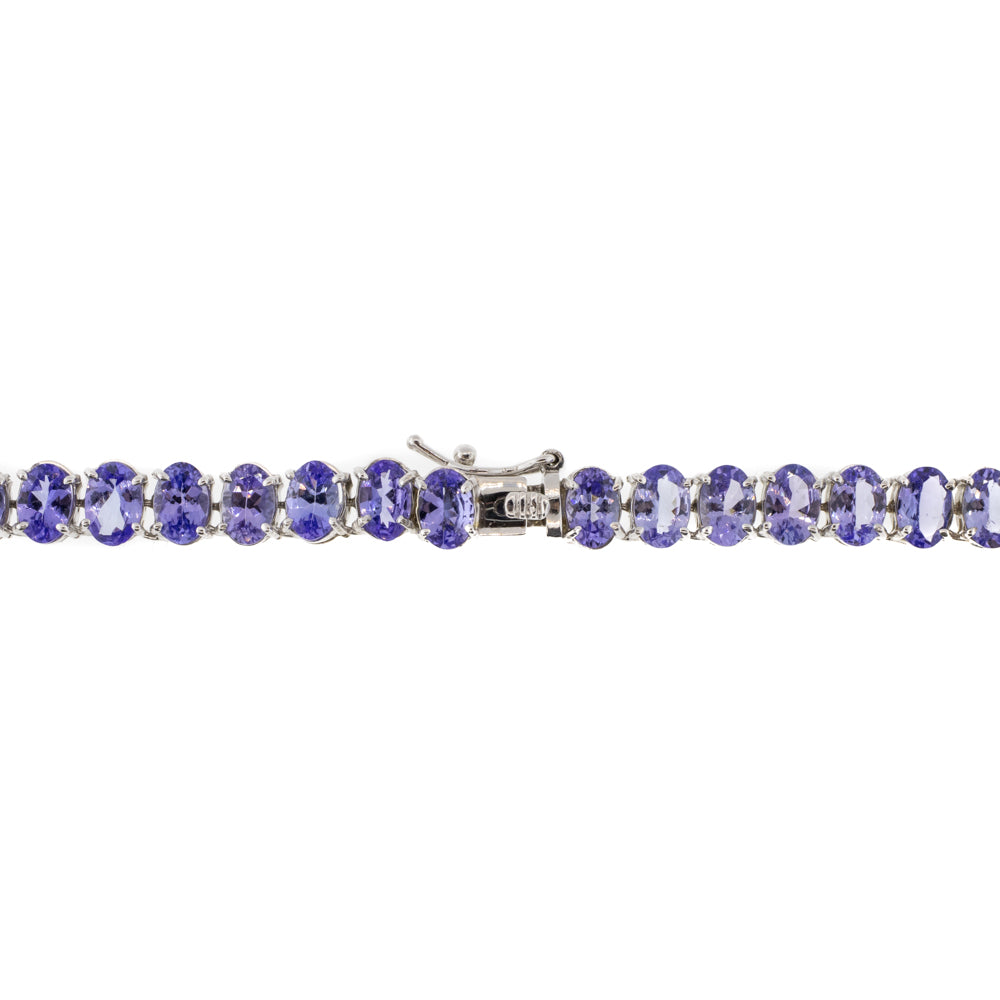 14K White Gold Oval Tanzanite Line Necklace