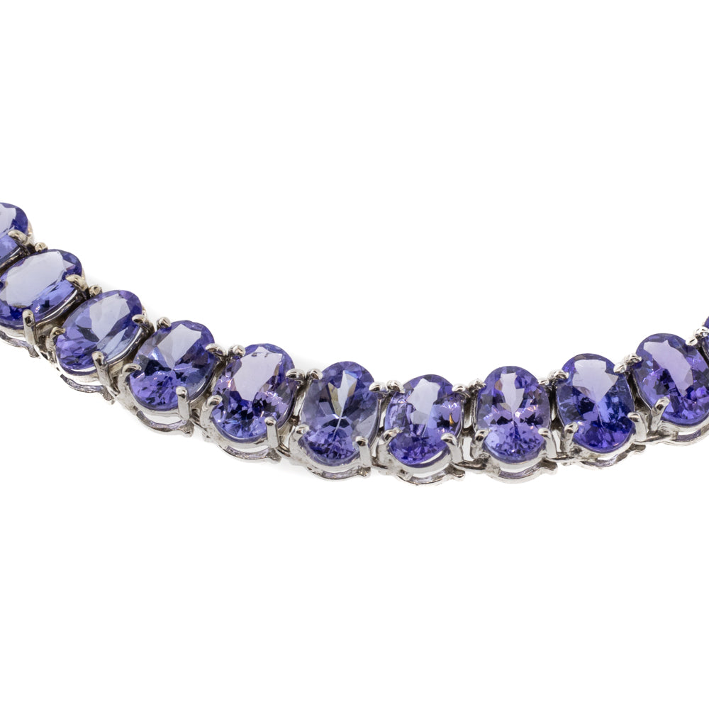14K White Gold Oval Tanzanite Line Necklace