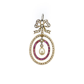 La Belle Epoque Pearl & Ruby Platinum Overlaid Yellow Gold Necklace