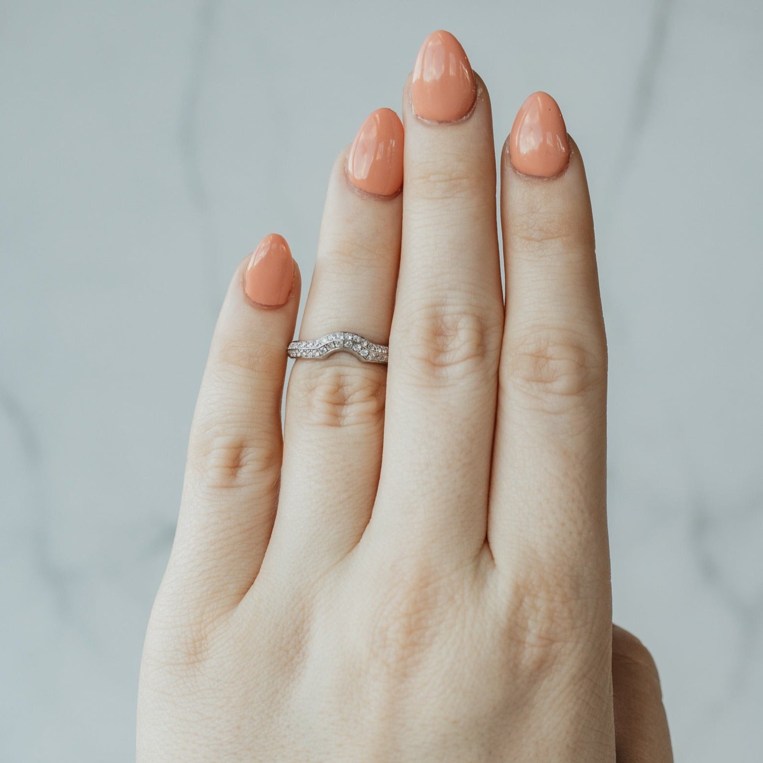 Pave Style Two-Line Diamond Platinum Contour Band