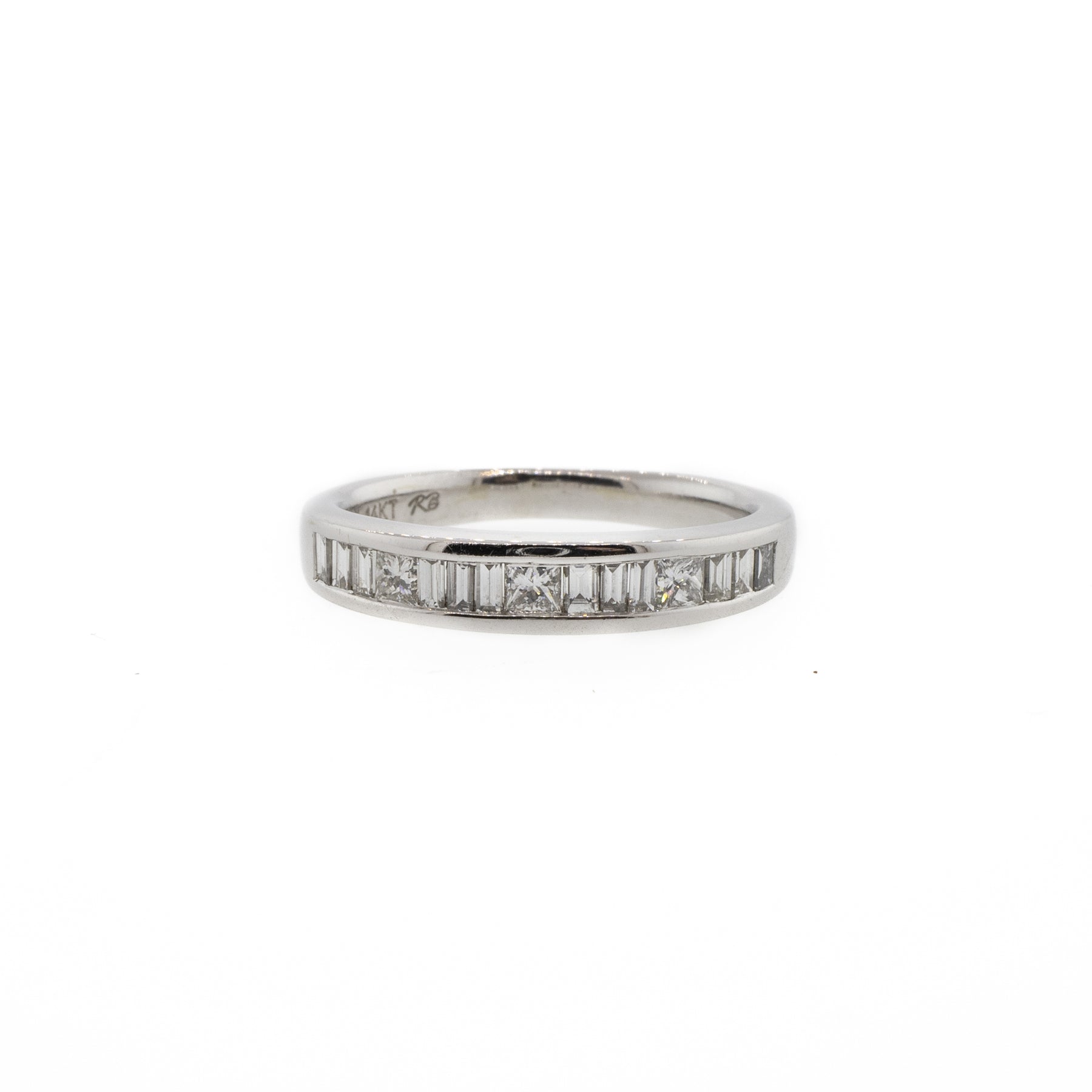 Baguette And Princess Cut White Gold Diamond Channel-Set Band