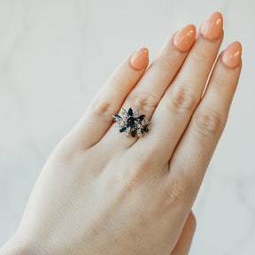 Blue Sapphire & Diamond White Gold Cluster Ring