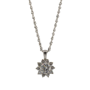 -Floral Diamond Cluster Pendant Necklace