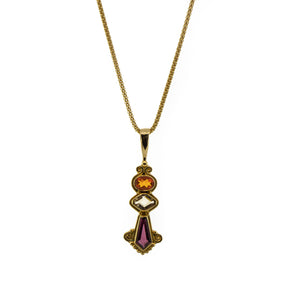 -Rhodolite, Citrine & Spessartite Pendant With Yellow Gold Chain