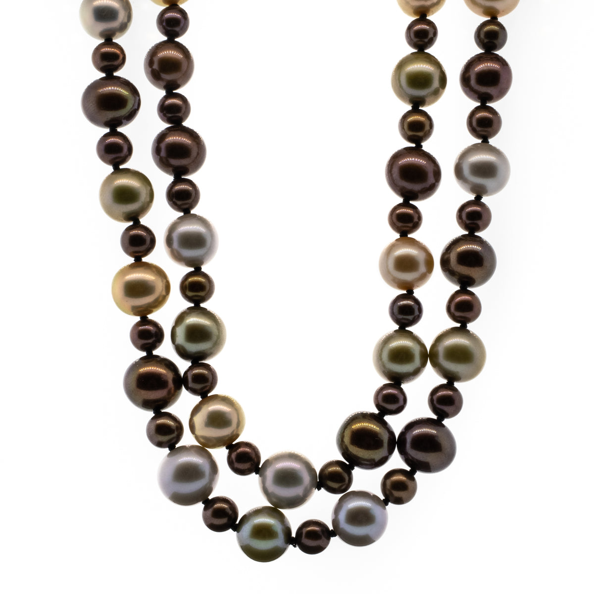-Double Strand Dyed Brown Freshwater Pearl Necklace