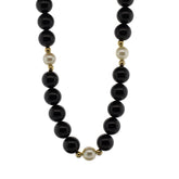-Onyx, Akoya Pearl, and Gold Bead Necklace