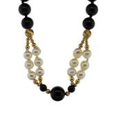 -Onyx, Akoya Pearl and Gold Bead Necklace