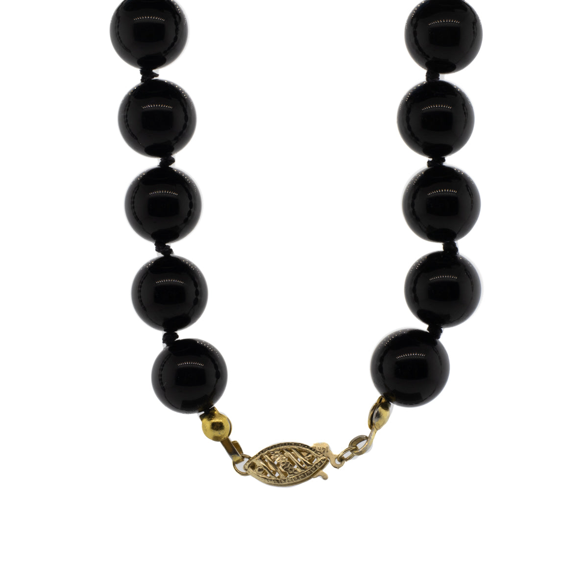-Onyx, Akoya Pearl and Gold Bead Necklace