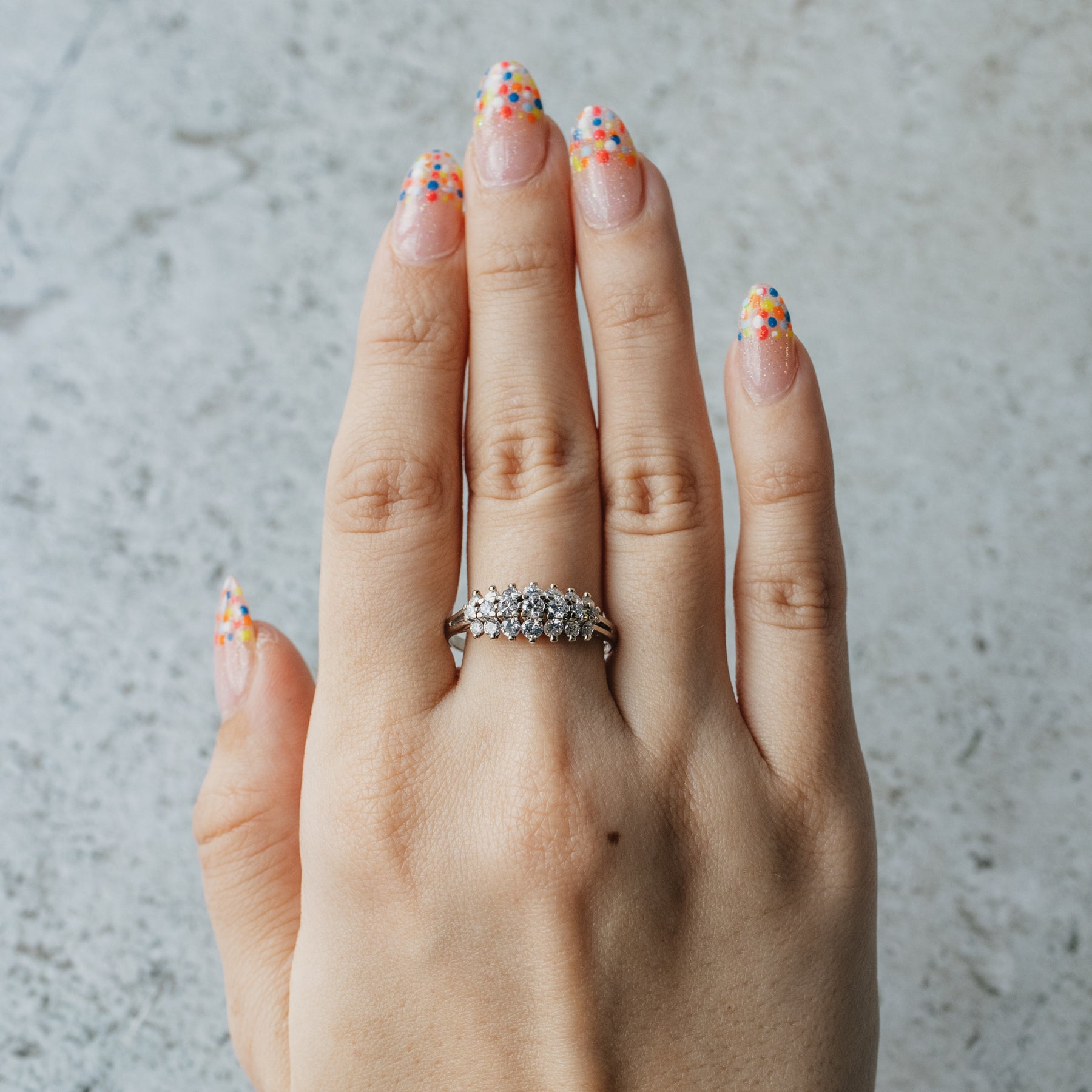 Three Line Diamond and White Gold Ring