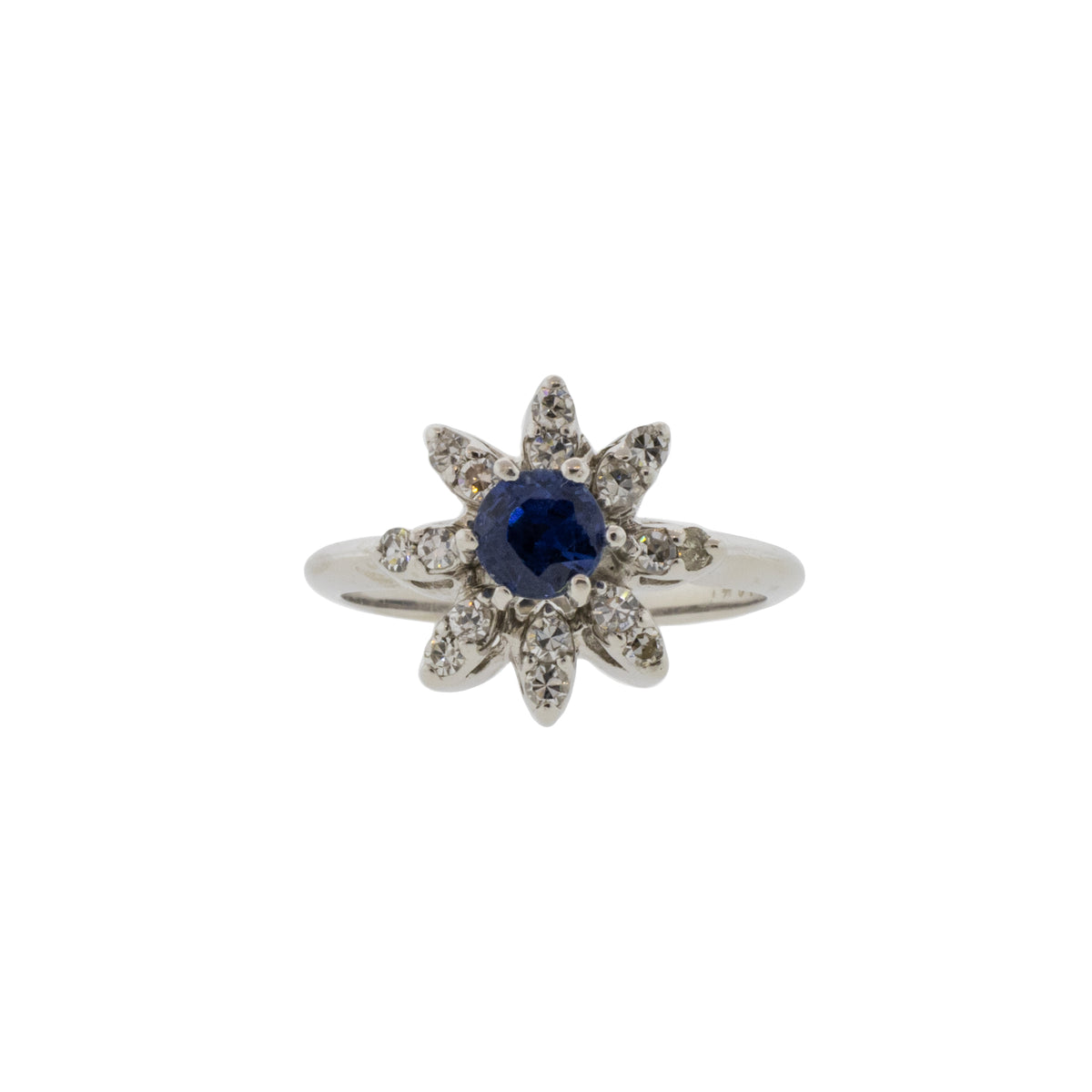 Natural Blue Sapphire and Diamond Starburst Ring