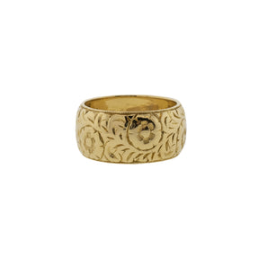 Hand Carved Floral & Milgrain Band