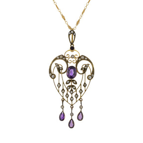 Edwardian Art Nouveau Pearl and Amethyst Pendant