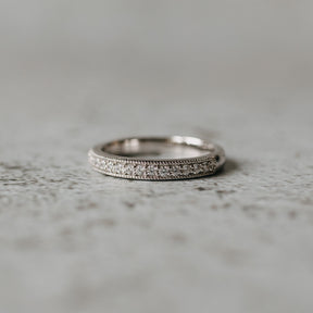 14K White Gold Milgrain Edge Round Cut Diamond Anniversary Band