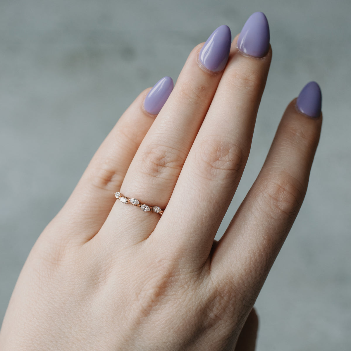 14K Rose Gold Marquise Cut Milgrain Detail Anniversary Band