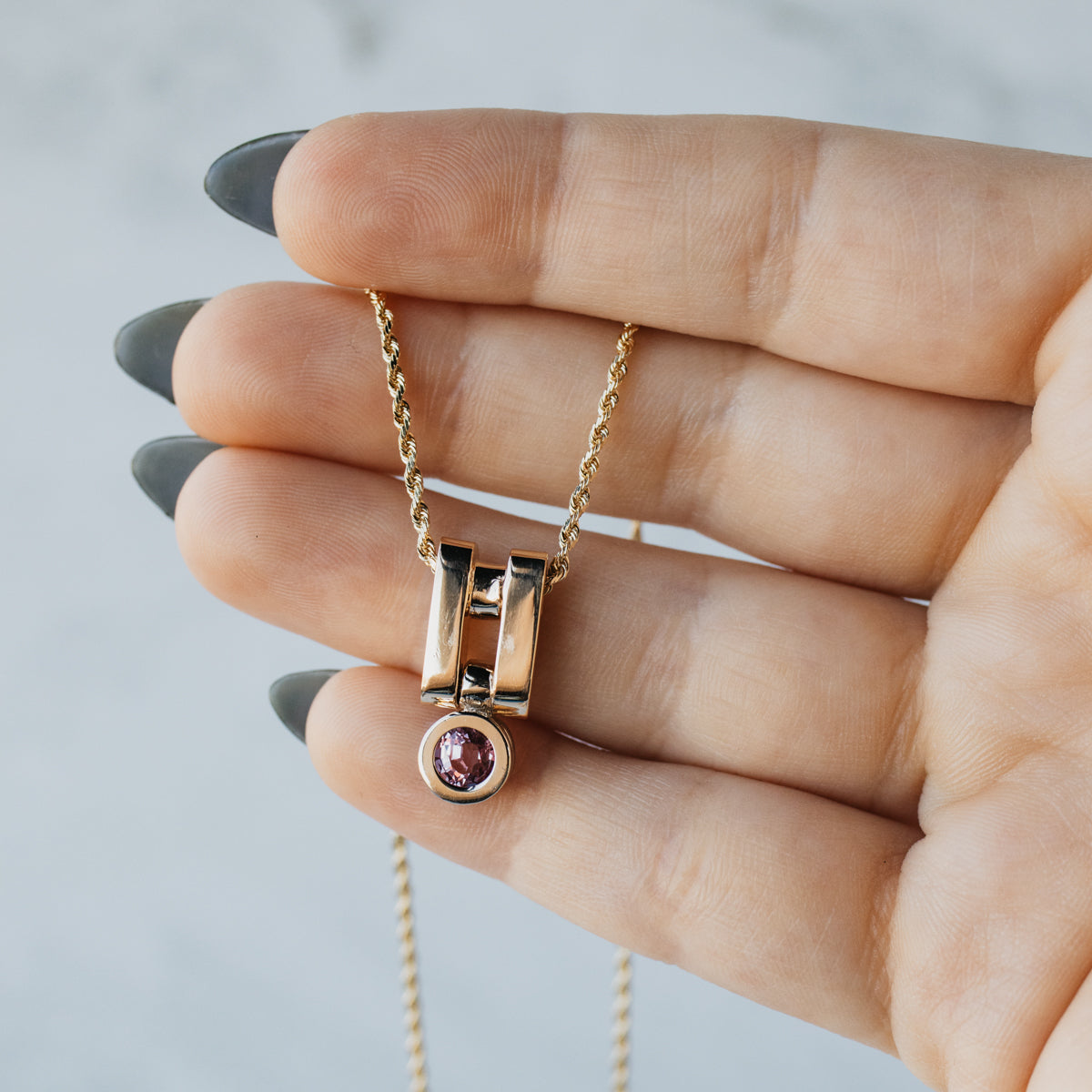 Geometric Pink Sapphire 14K Yellow Gold Necklace