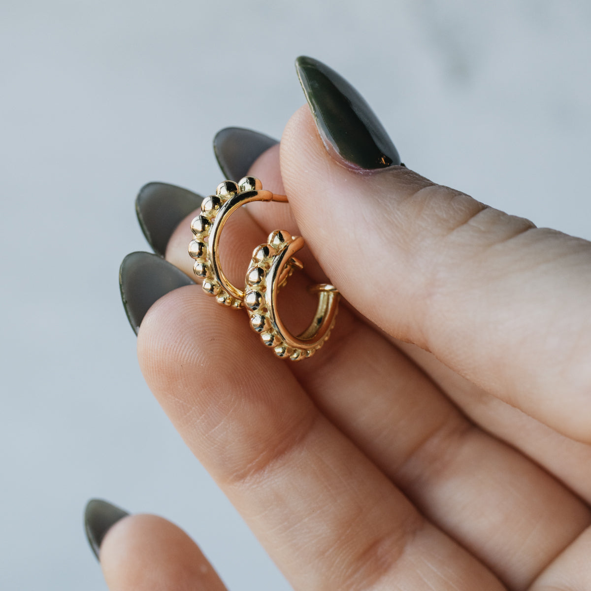 -18k Yellow Gold Half Hoop Studs