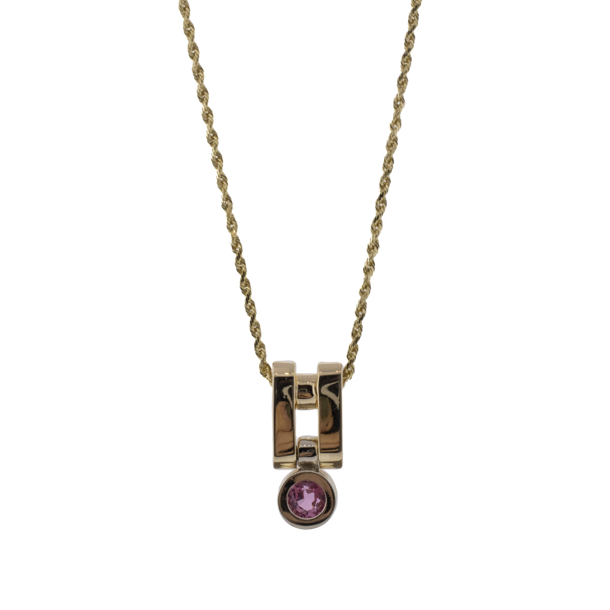 Geometric Pink Sapphire 14K Yellow Gold Necklace