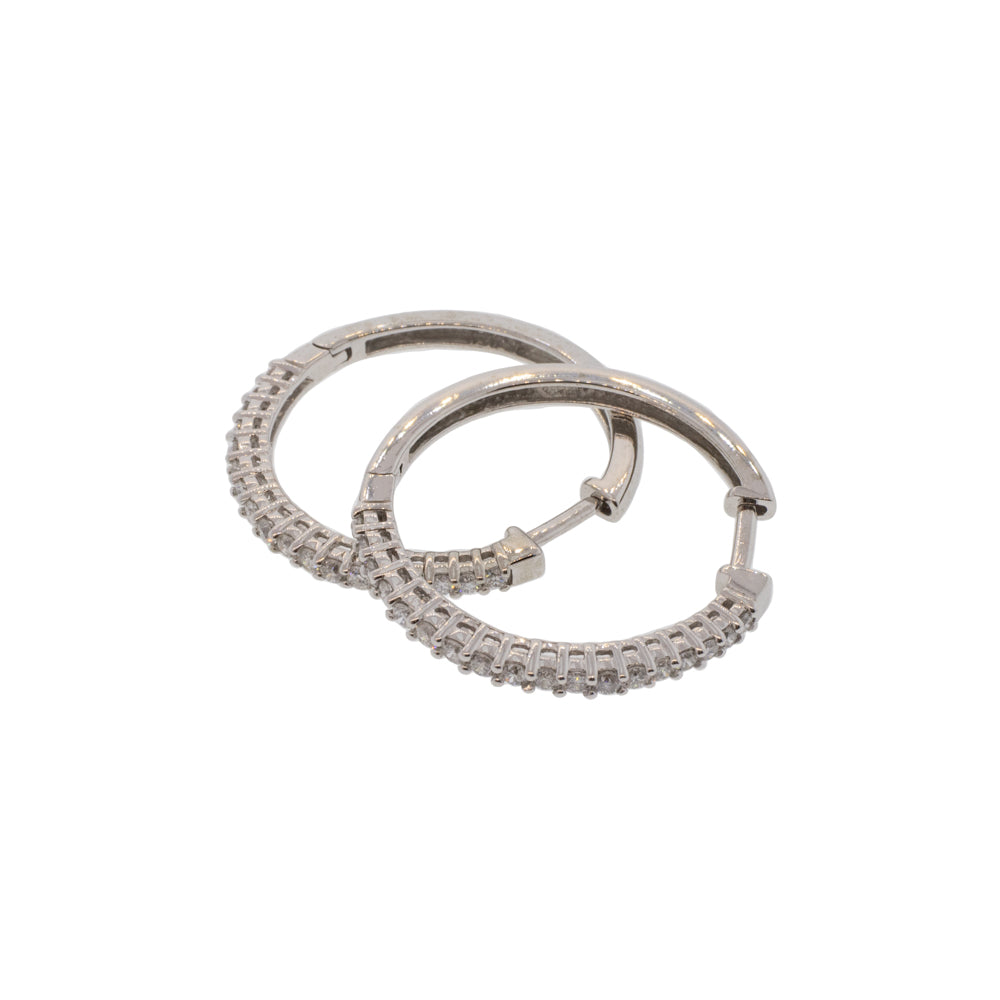 14K White Gold Diamond Hinge Hoops