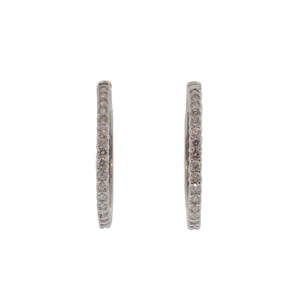 14K White Gold Diamond Hinge Hoops