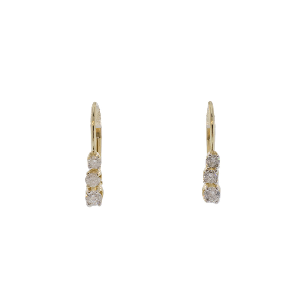 14K Yellow Gold Stacked Three Stone Diamond Leverback Earrings