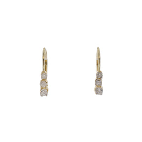 14K Yellow Gold Stacked Three Stone Diamond Leverback Earrings