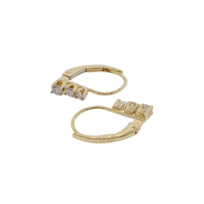14K Yellow Gold Stacked Three Stone Diamond Leverback Earrings