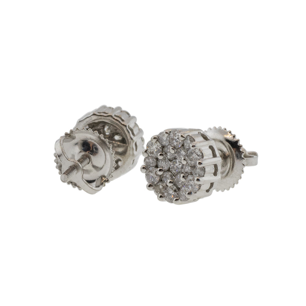 Diamond Cluster Screw Back Earrings
