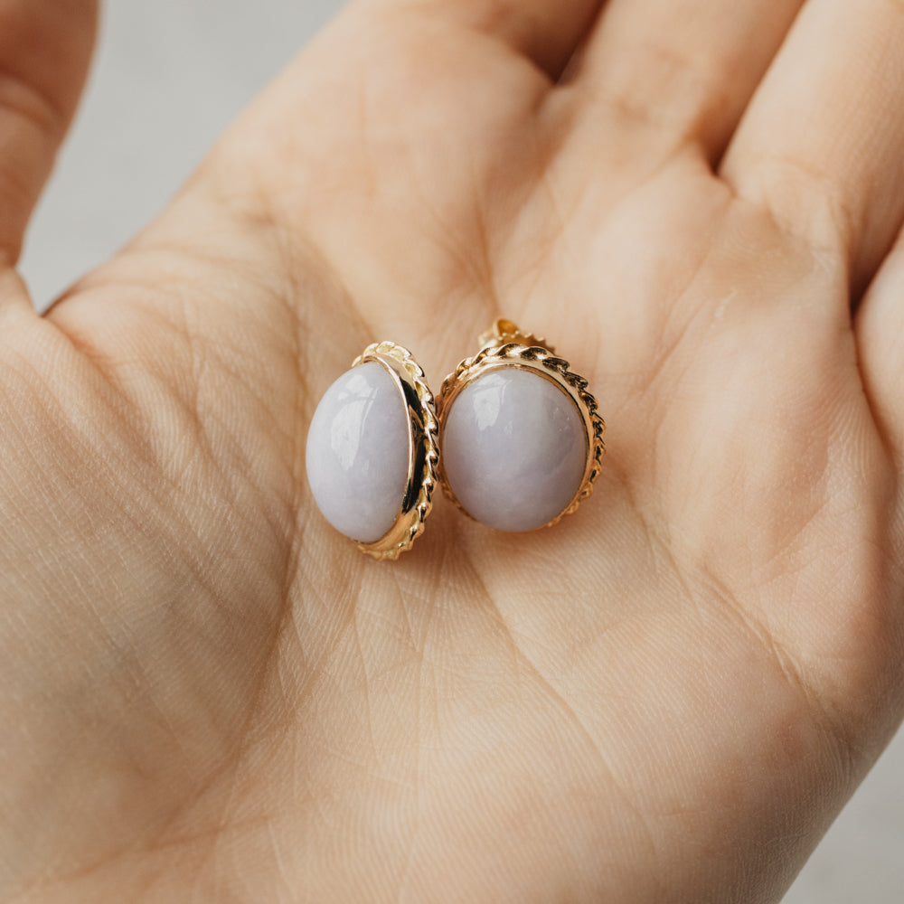 Cabochon Cut Lavender Jade Studs