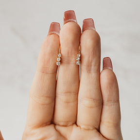 14K Yellow Gold Stacked Three Stone Diamond Leverback Earrings