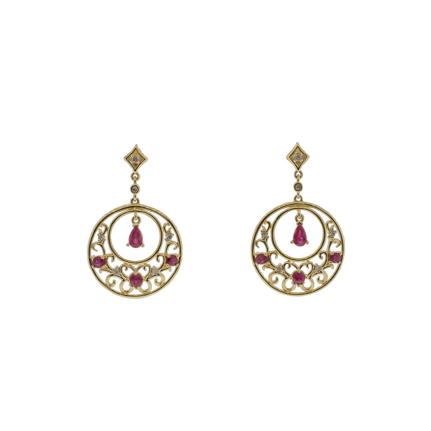 Filigree Ruby and Diamond Disk Earrings