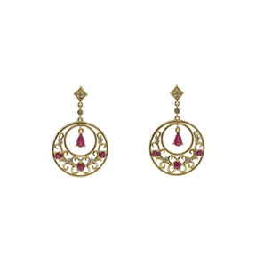 Filigree Ruby and Diamond Disk Earrings