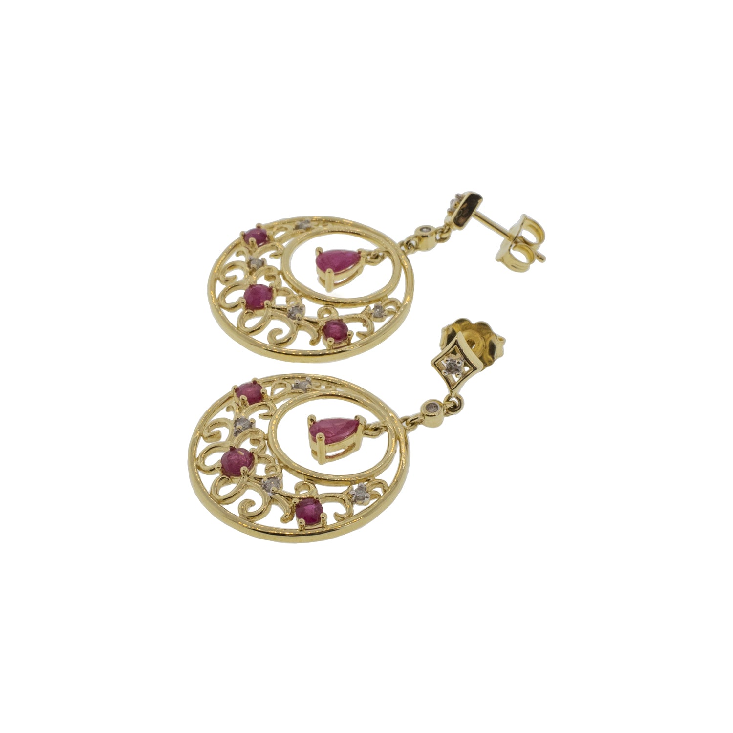 Filigree Ruby and Diamond Disk Earrings
