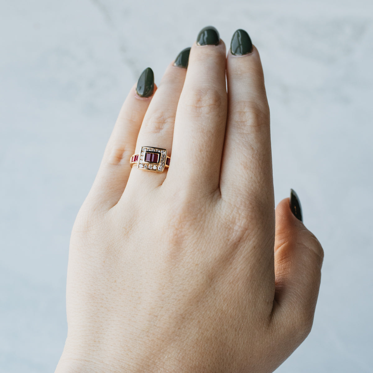 18K Yellow Gold Ruby and Diamond Buckle Ring