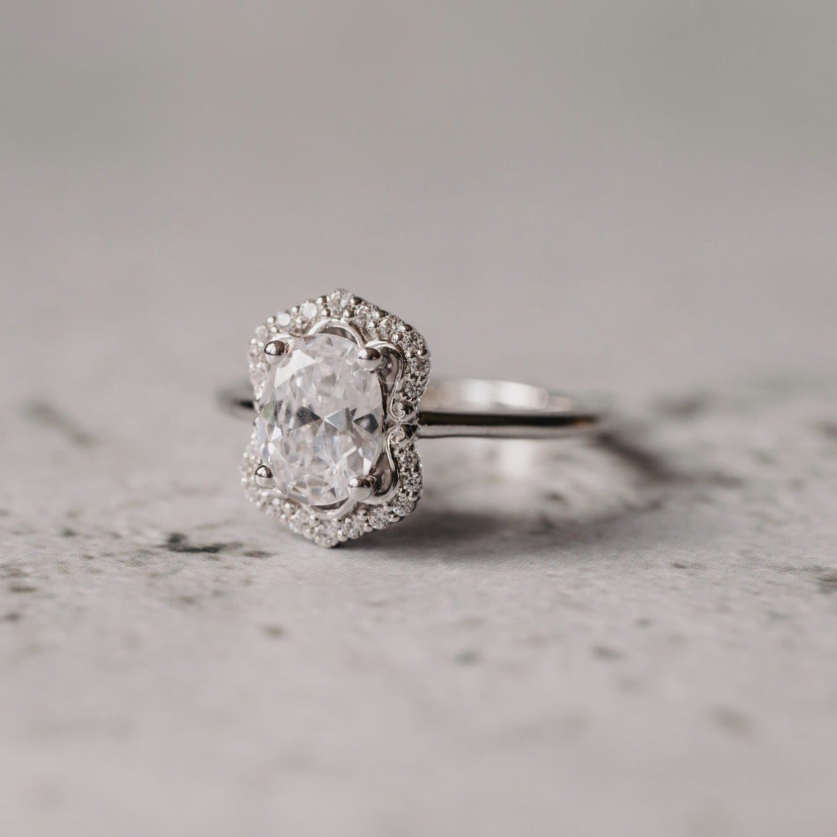 Oval Diamond 14K White Gold Halo Engagement Ring