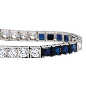 Mid-Century Blue Sapphire & Diamond Platinum Line Bracelet