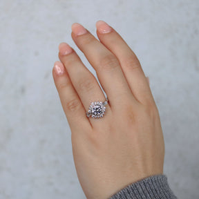 Round Diamond Halo Cluster Style 14K White Gold Engagement Ring