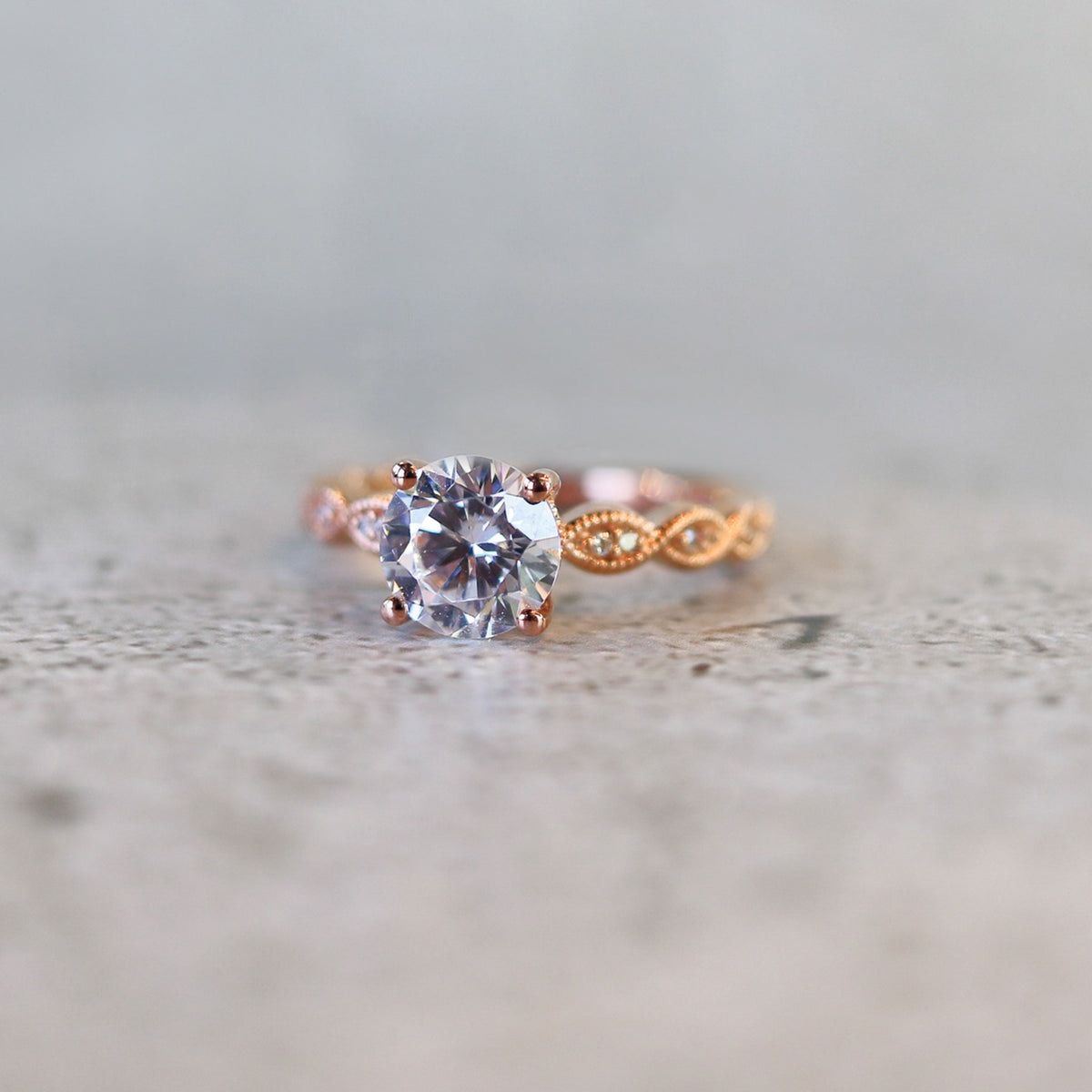 Round Cut Four Prong Diamond 14K Rose Gold Engagement Ring