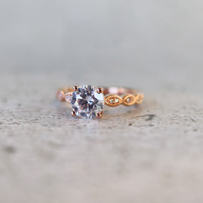Round Cut Four Prong Diamond 14K Rose Gold Engagement Ring