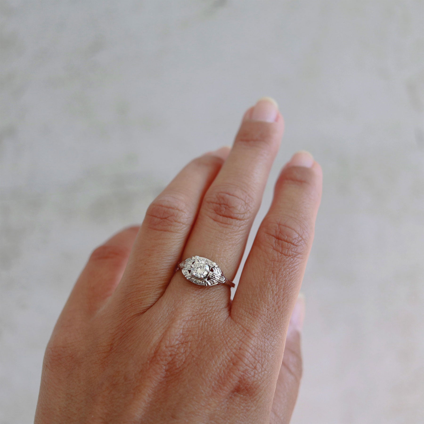 Mid-Century White Gold Old European Cut Diamond Ring