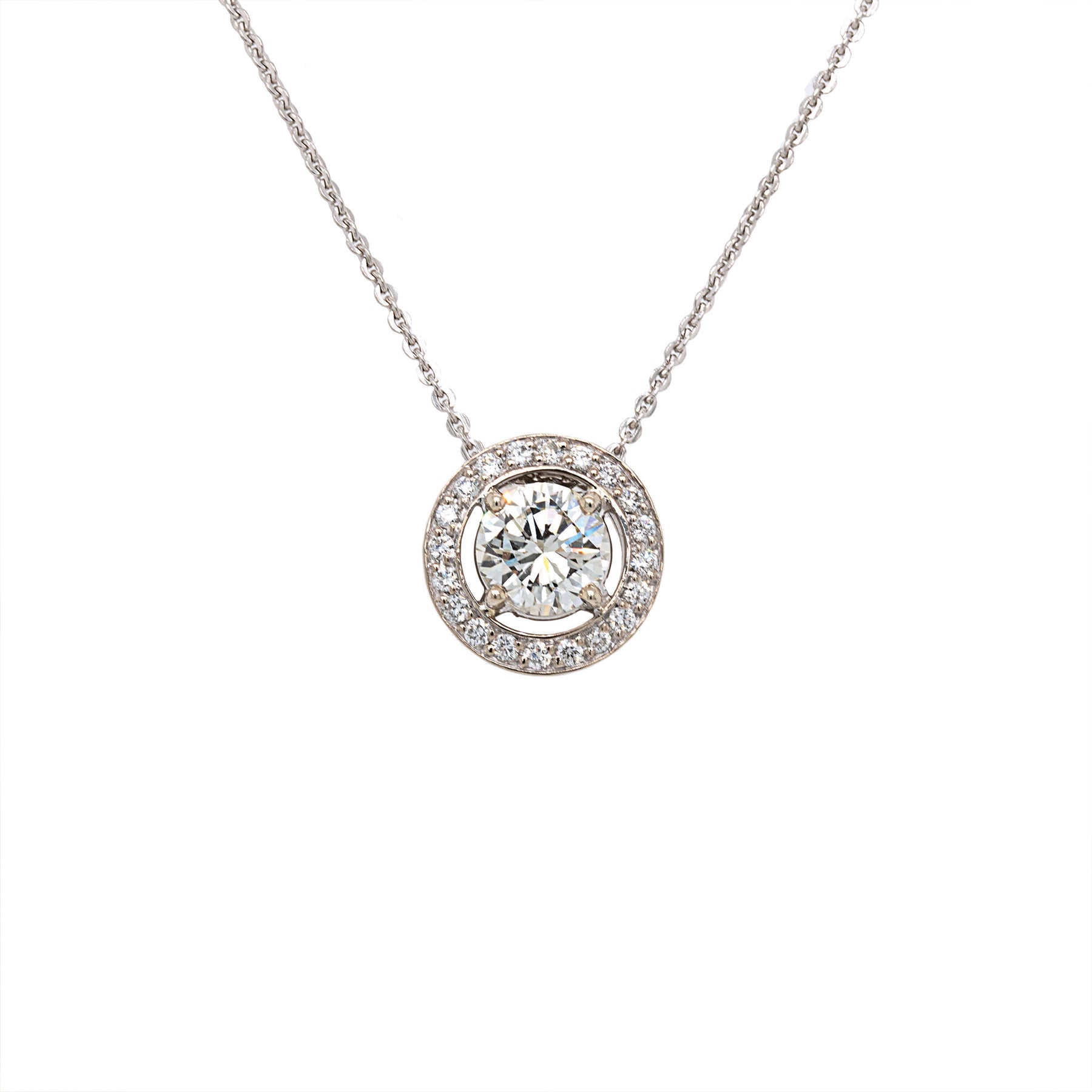 -Natural 1.00ct Diamond Halo Pendant Necklace