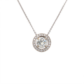 -Natural 1.00ct Diamond Halo Pendant Necklace
